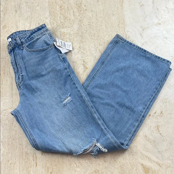 BP high-rise wide leg jeans women’s 29 100% cotton Vtg light destroy - Picture 3 of 13